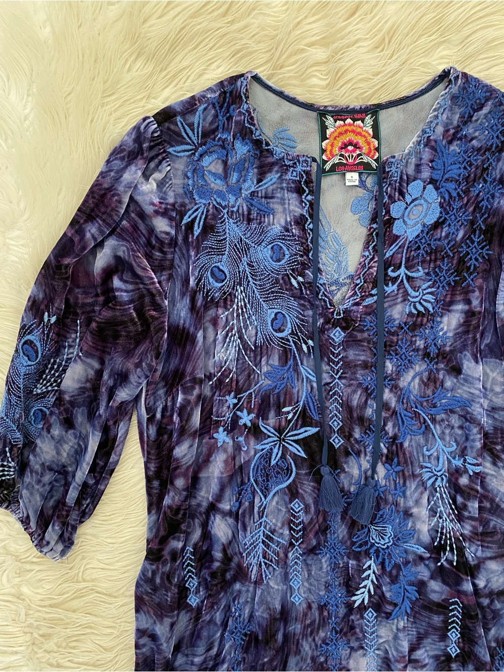 Johnny Was Azure Velvet Relaxed Dress Croatian Dreams Blue Purple Embroidered S - Picture 3 of 13